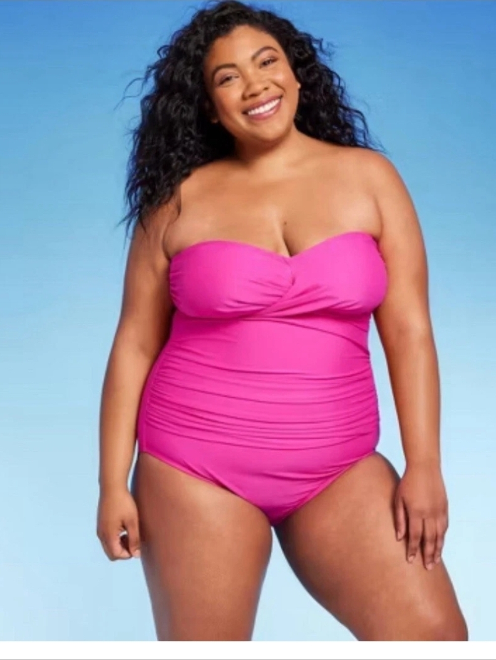 Kona Sol Women's Bandeau Halter One Piece Swimsuit Tummy Control Pink Size 22